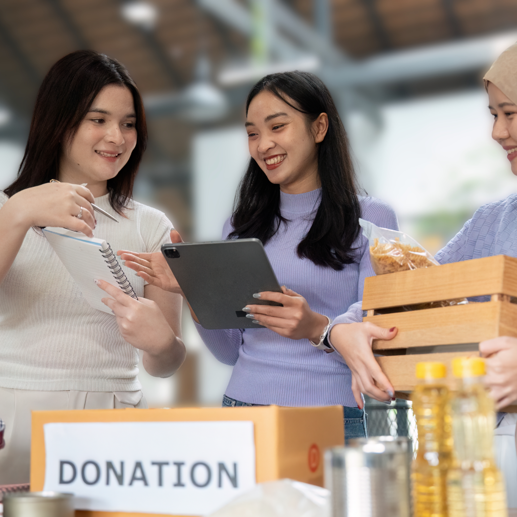 Volunteers taking donations